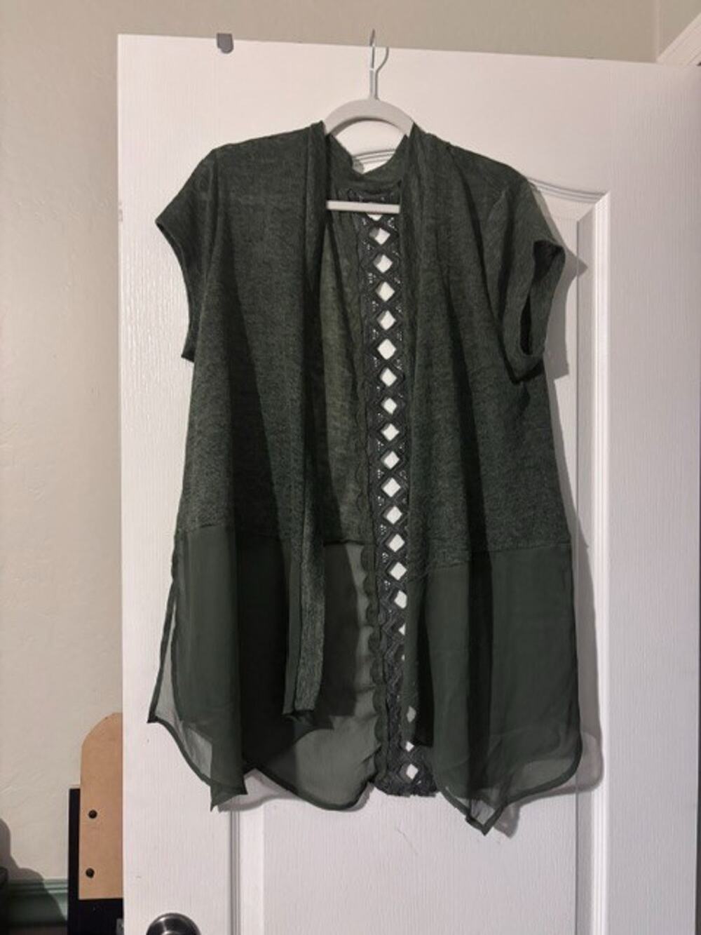 Women's Green Open Front Top, Sheer Bottom, Cute Back, SZ XL